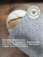 Beeswaxed bread bag from Five Oaks Farm, made of green fabric, designed for storing fresh bread naturally.