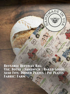 Beeswaxed bread bag from Five Oaks Farm, green fabric with natural beeswax coating, designed for storing baked bread.