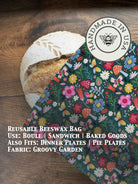 Beeswaxed bread bag from Five Oaks Farm with green fabric and natural beeswax coating for fresh bread storage.
