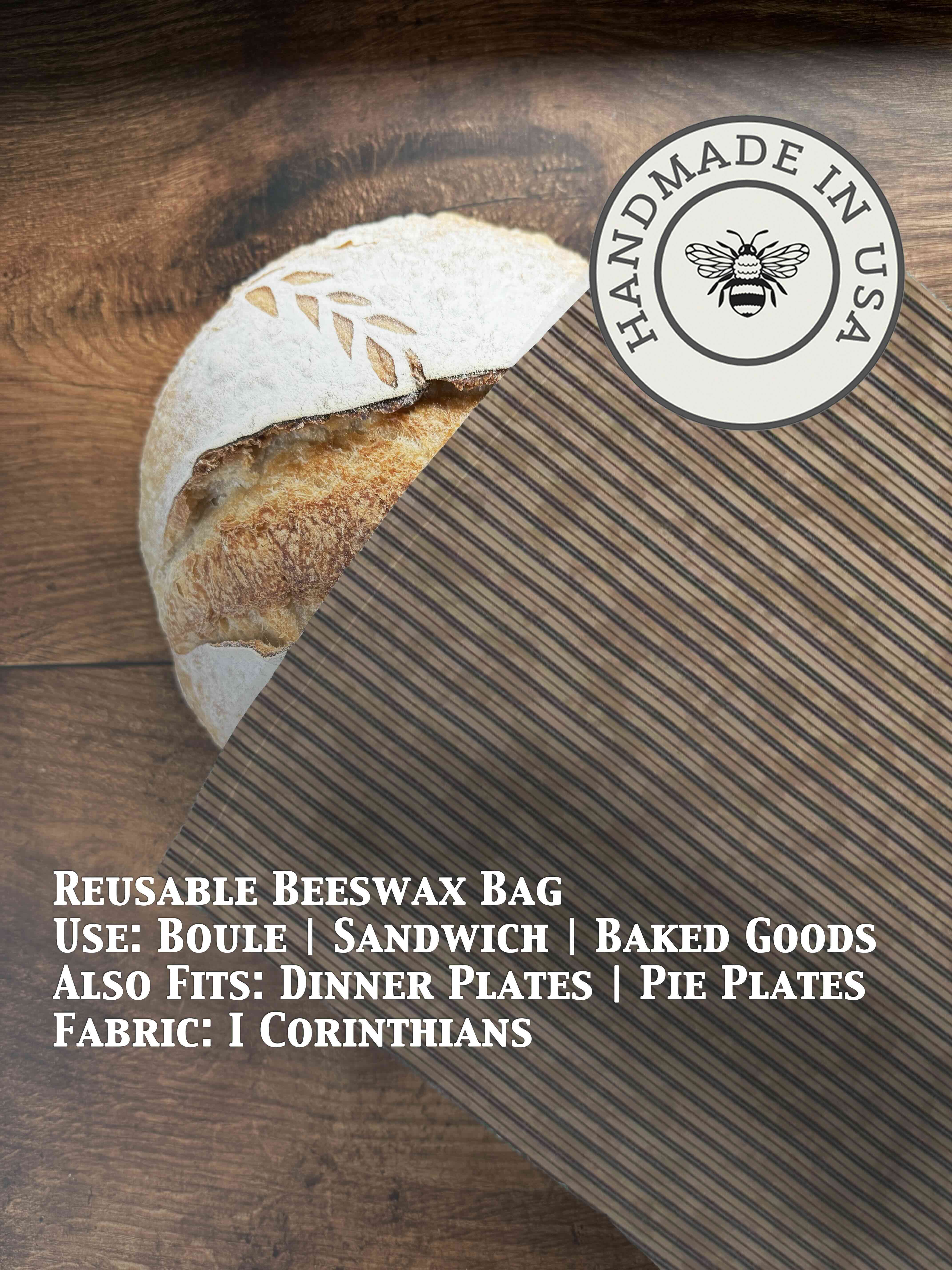 Beeswaxed bread bag from Five Oaks Farm, natural green fabric with beeswax coating, eco-friendly bread storage from the farm.