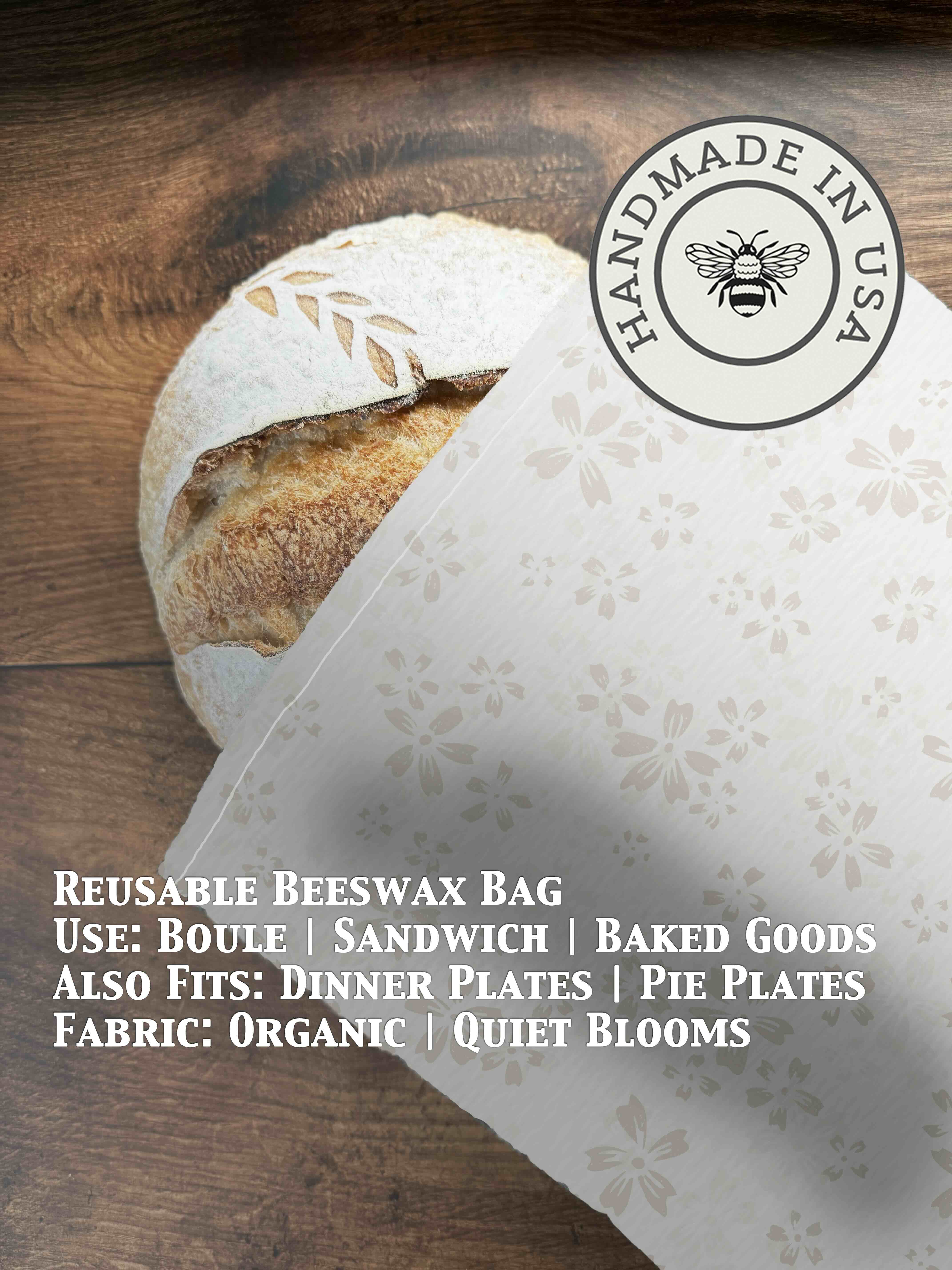 Beeswaxed bread bag from Five Oaks Farm featuring natural green fabric and secure closure for fresh bread storage.
