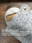 Beeswaxed bread bag from Five Oaks Farm with green fabric, designed for storing bread naturally and sustainably.