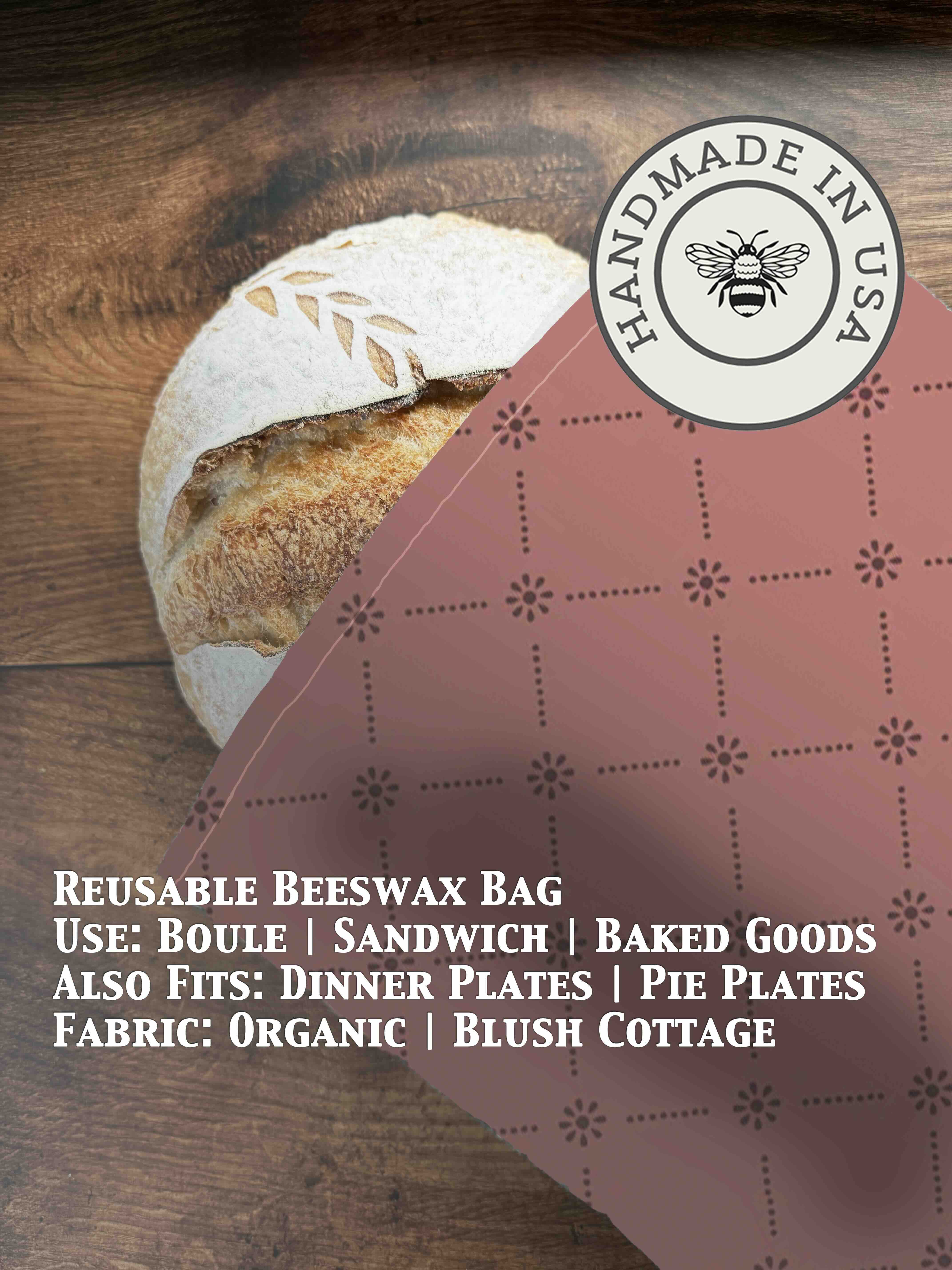Beeswaxed bread bag from Five Oaks Farm with natural green fabric and beeswax coating, designed for storing bread.