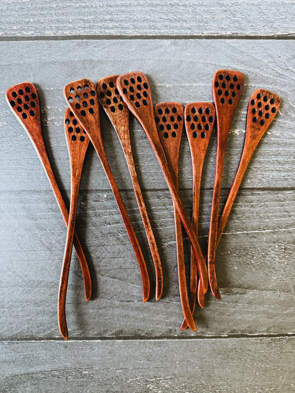 Honey spoon from Five Oaks Farm, made from natural wood, designed for serving honey with a rustic farm style.