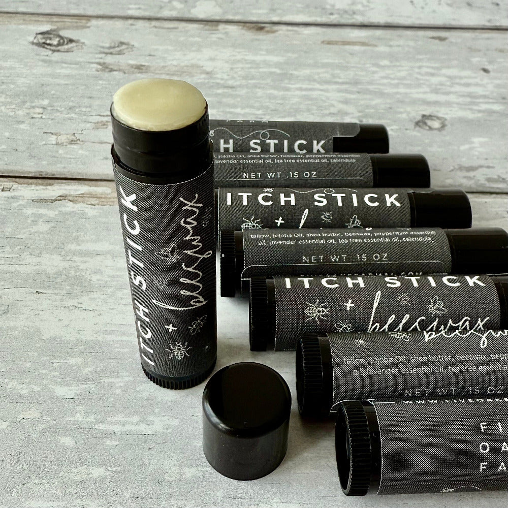 Five Oaks Farm Itch Stick from the Farm, natural remedy in a compact stick form for soothing skin irritations.