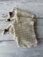 Natural soap sack from Five Oaks Farm, made from farm-fresh materials, perfect for storing and drying handmade soaps.