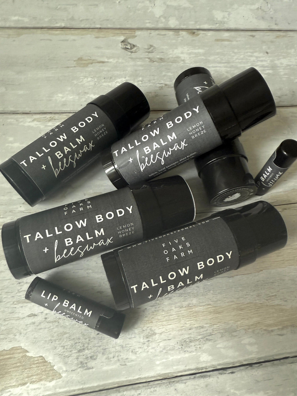 Five Oaks Farm Tallow Body Balm, natural skincare product in a jar, made from farm-sourced ingredients for nourishing skin.