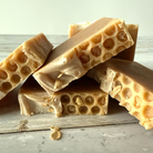 Handmade lemon honey breeze soap from Five Oaks Farm, rustic farm-made soap with natural ingredients in a simple bar