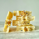 Handmade lemon honey breeze soap from Five Oaks Farm, rustic farm-made soap with fresh lemon and honey scent.