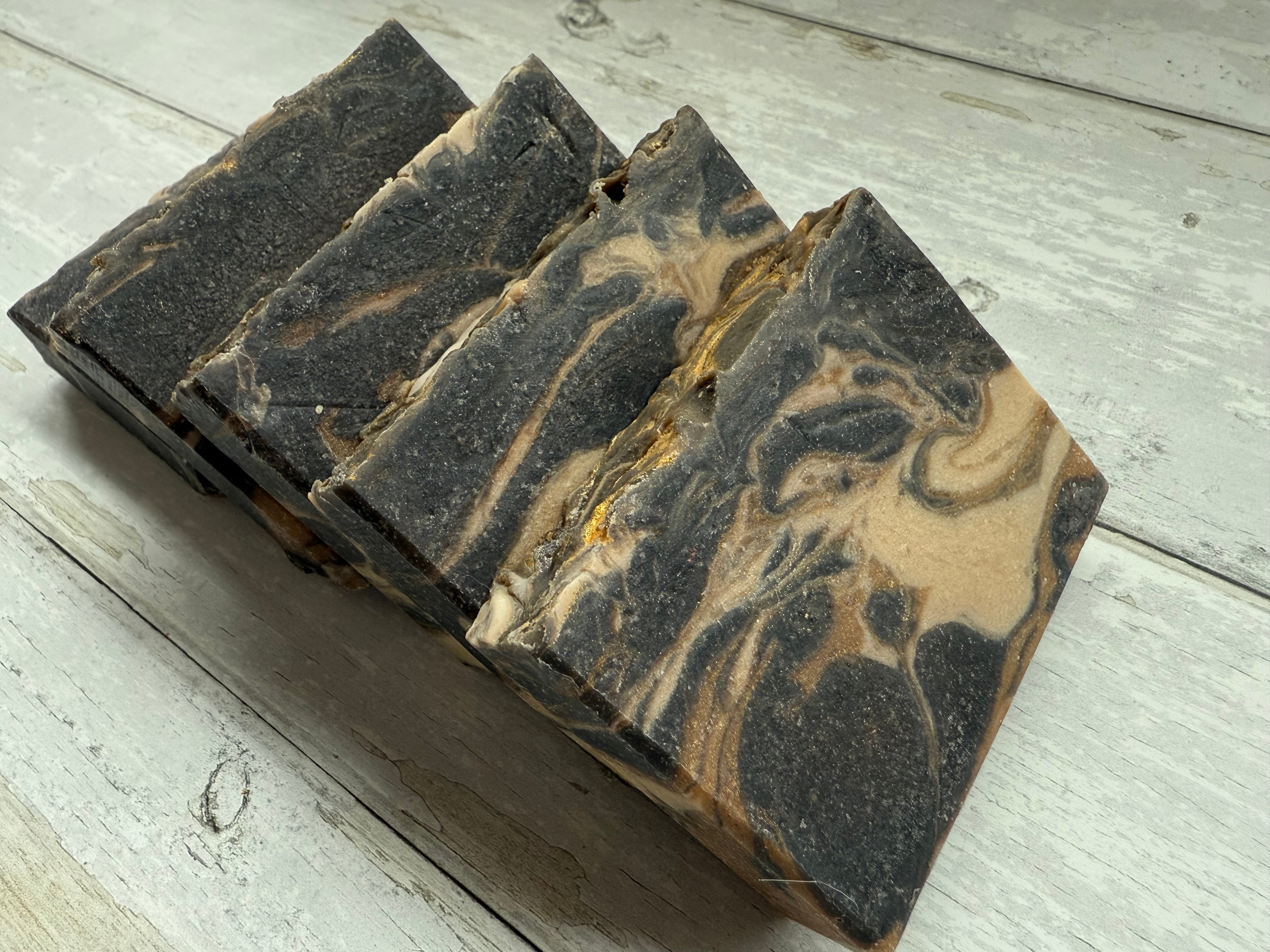 Handmade soap from Five Oaks Farm featuring lemon and honey scent, crafted with natural ingredients.