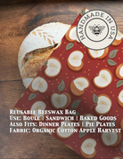 Organic cotton bread bag from Five Oaks Farm with beeswax coating, designed for storing fresh bread naturally and sustainably.