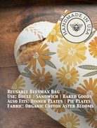 Organic cotton beeswaxed bread bag from Five Oaks Farm with acorn design, ideal for storing fresh bread naturally.