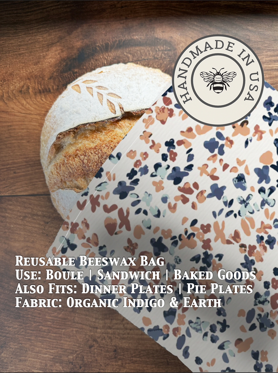 Beeswaxed bread bag from Five Oaks Farm, natural linen bread storage bag with beeswax coating for freshness and eco-friendly use.