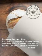 Unbleached, undyed beeswaxed bread bag from Five Oaks Farm, natural cotton with beeswax coating for fresh bread storage.