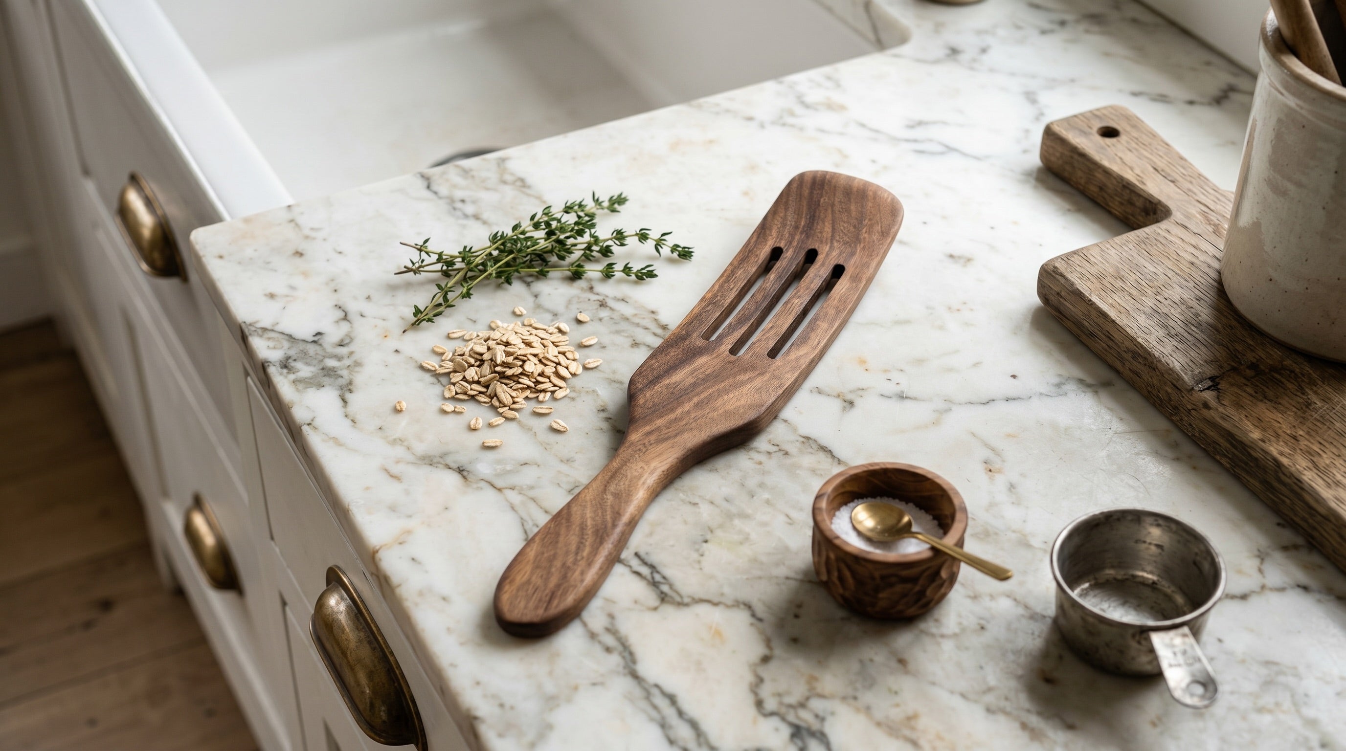 12-inch slotted Spurtle from Five Oaks Farm, a handcrafted wooden kitchen utensil for stirring and serving.