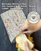 Five Oaks Farm beeswaxed snack bag with floral design, eco-friendly reusable bag perfect for snacks and storage.