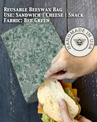 Natural beeswaxed snack bag from Five Oaks Farm with floral design, perfect for storing snacks sustainably.