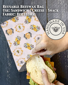 Beeswaxed fabric snack bag from Five Oaks Farm, floral design, eco-friendly reusable storage for snacks and small items.