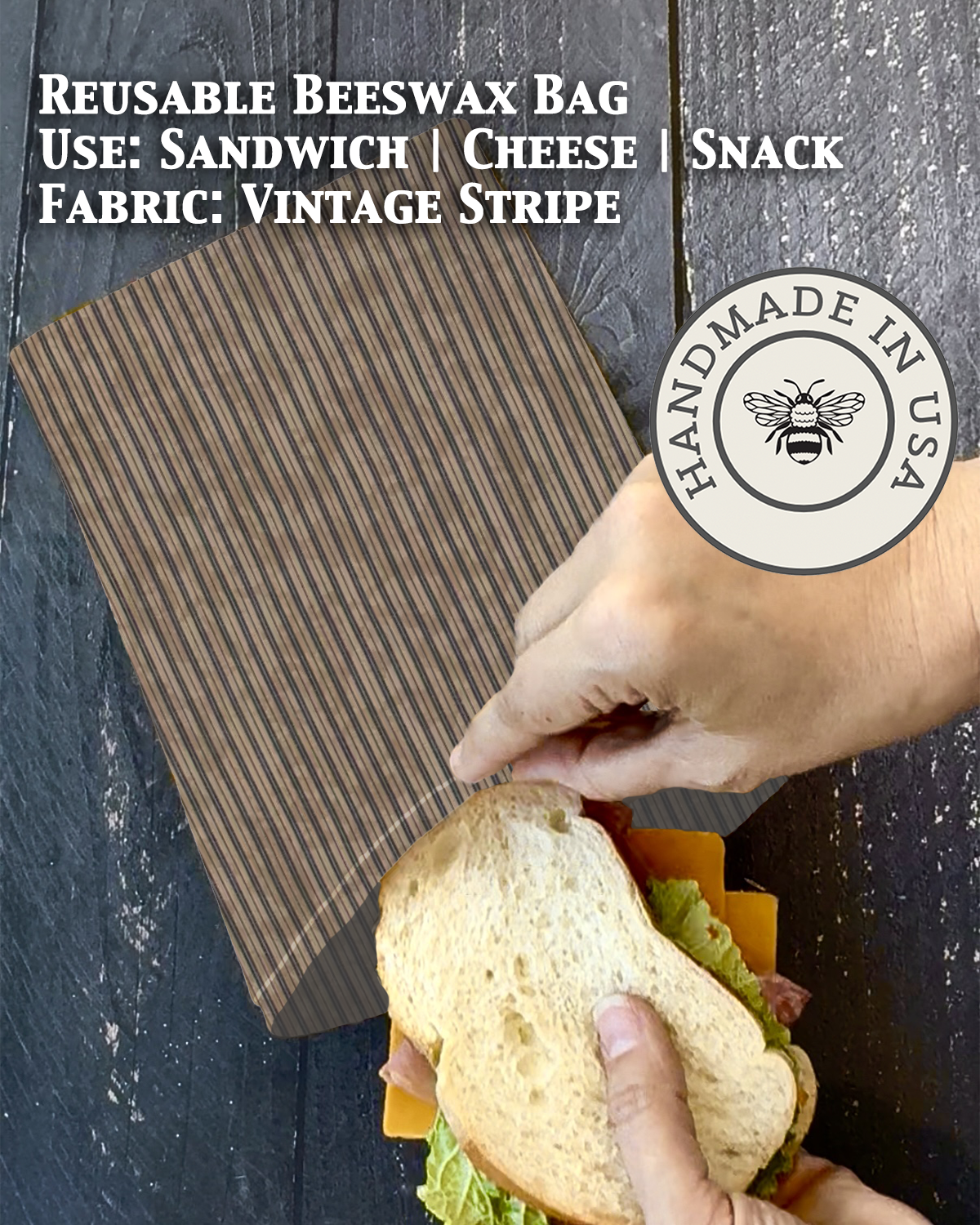 Natural beeswaxed snack bag from Five Oaks Farm featuring floral design, eco-friendly and reusable for food storage.
