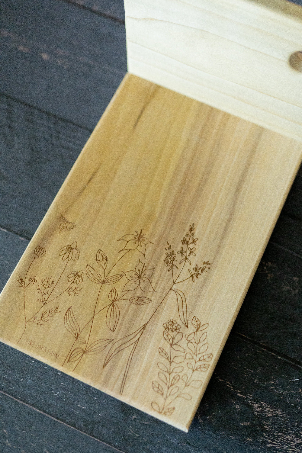 Maple vertical cutting board by Five Oaks Farm, showcasing a sleek, sturdy design ideal for kitchen prep and chopping tasks.