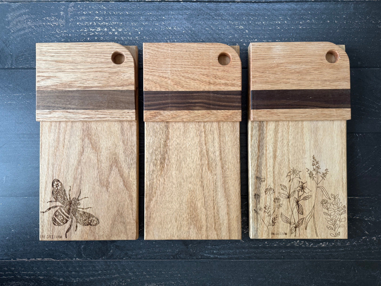 Maple vertical cutting board from Five Oaks Farm, showcasing a sleek, natural wood grain design for kitchen prep.