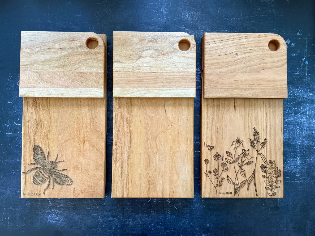 Maple vertical cutting board by Five Oaks Farm with a sleek, natural wood finish suitable for kitchen prep and serving.