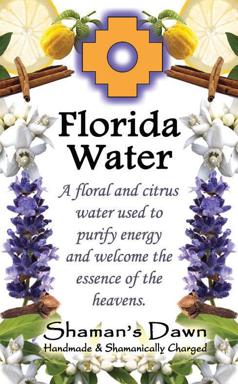 Shamans Dawn Florida Water spray bottle with clear liquid, traditional spiritual and cleansing product in a plastic spray container.