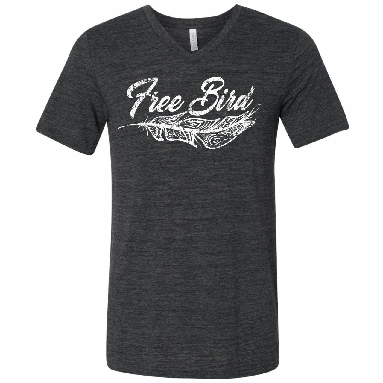 Unisex V-neck T-shirt from The Graphic Tee featuring a Free Bird graphic design on a casual SS graphic tee.