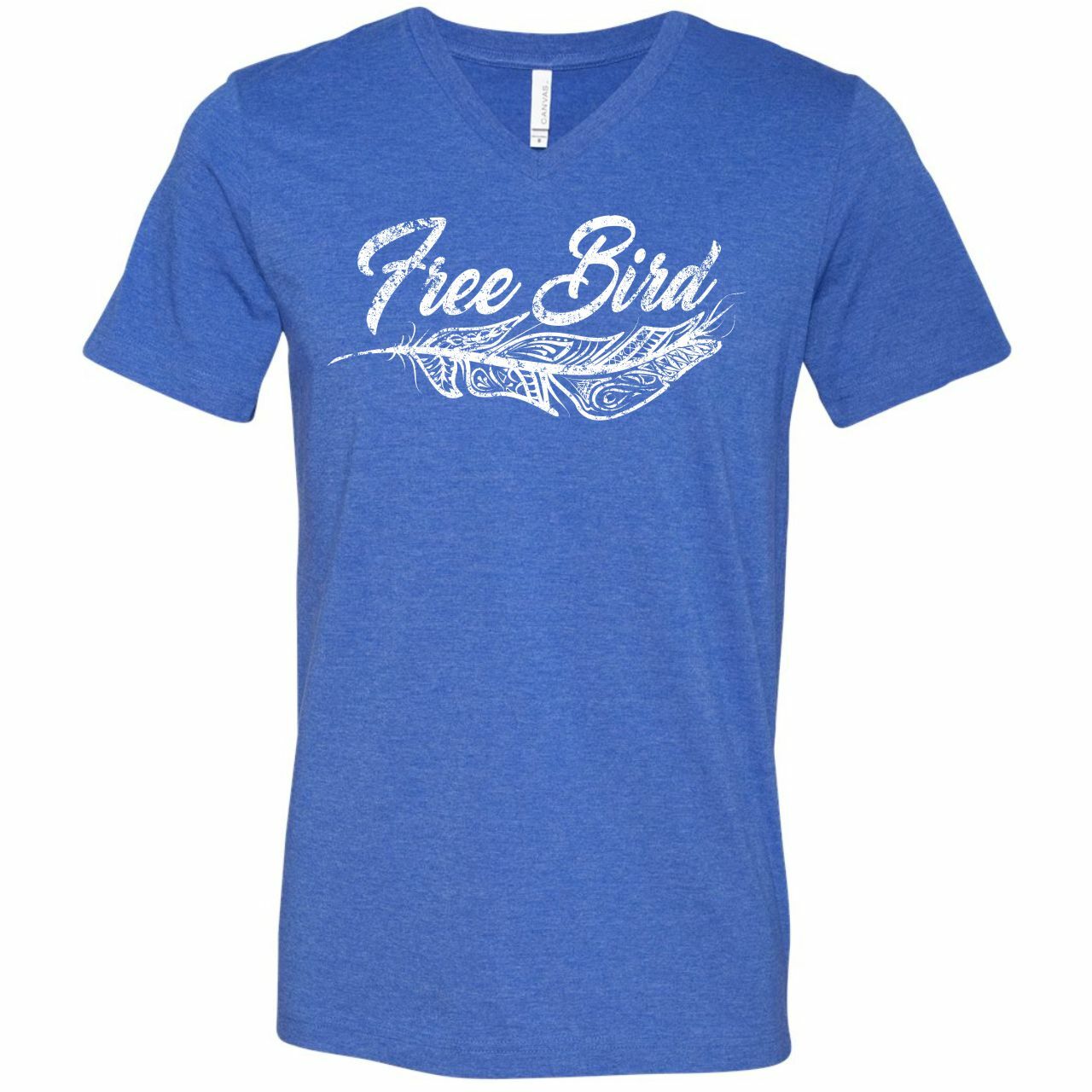 Unisex V-neck T-shirt featuring a graphic design with a free bird print, by The Graphic Tee brand.