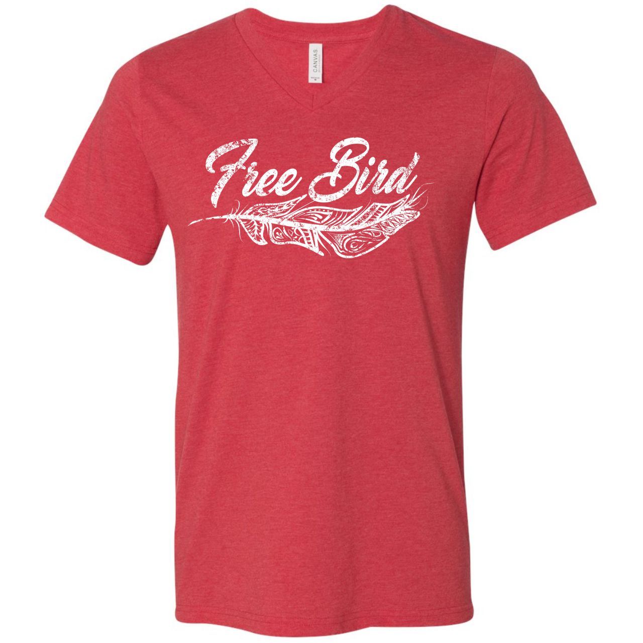 Unisex V-neck T-shirt featuring a graphic design with a free bird motif, made by The Graphic Tee brand.