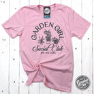 Women's Garden Girl Social Club short sleeve crew neck graphic tee by The Graphic Tee, featuring a vibrant garden-themed design.