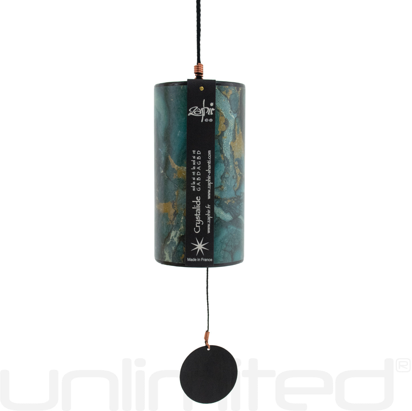 Blue moon and burgundy Single Zaphir Chimes by Gongs Unlimited, featuring colorful, handcrafted metal wind chimes with intricate design.