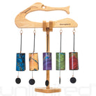 Gongs Unlimited Zaphir Chime Set on stand with multiple chimes and a Dap Temple Chime in a peaceful display.