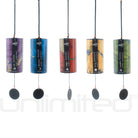 Set of five Zaphir Chime Sets by Gongs Unlimited with colorful tuning disks and wooden mallets for calming sound therapy.