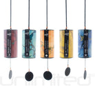 Set of five Gongs Unlimited Zaphir Chime Sets with colorful tuning discs, designed for soothing sound and relaxation.