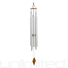Tuned healing wind chime with metal tubes hanging from a wooden frame, designed for harmonic sound healing by Gongs Unlimited