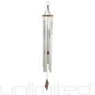 Gongs Unlimited tuned healing wind chimes with solfeggio sound healing tones hanging outdoors.