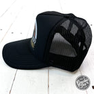 Good Day Sunshine foam trucker cap by The Graphic Tee featuring a bright, colorful design and mesh back for casual style.