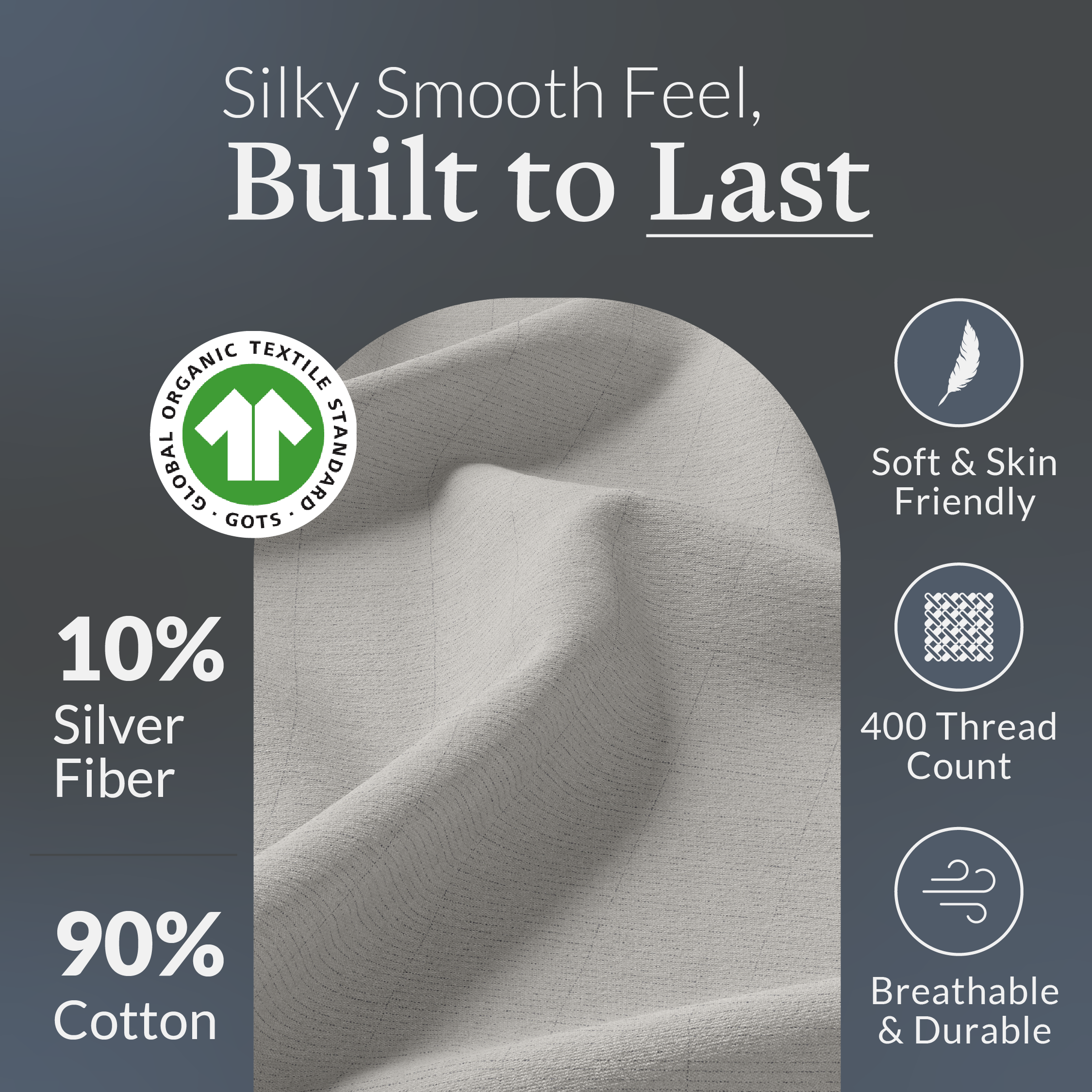Beige GroundLuxe luxury grounding pillowcase made of organic cotton, king size, with soft, natural fabric and grounding properties.