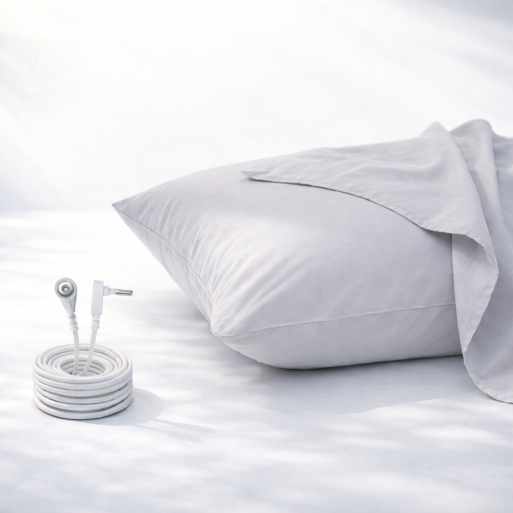 Beige GroundLuxe Luxury Grounding Pillowcase in organic cotton, king size, 36x20 inches, with a soft, natural fabric appearance.