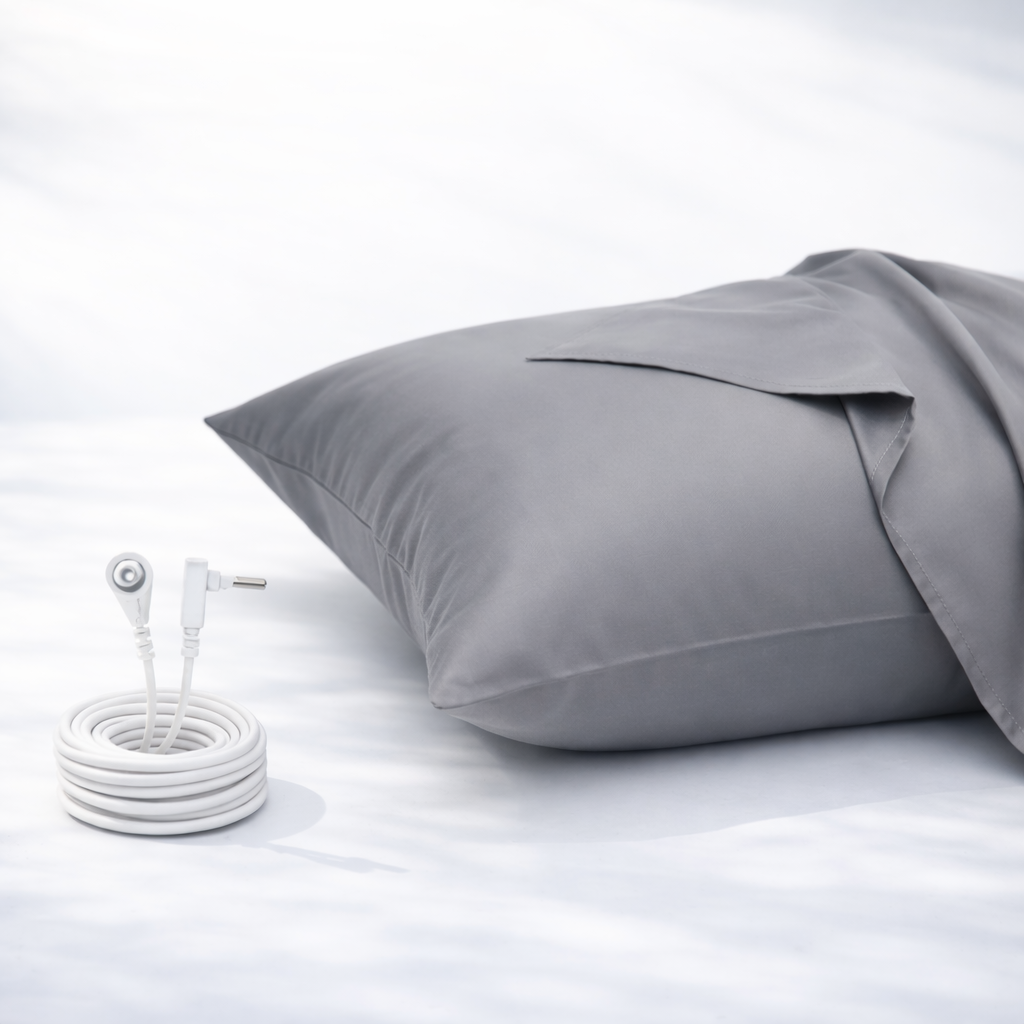 Beige GroundLuxe luxury grounding pillowcase made of organic cotton, king size, with a soft, smooth texture.