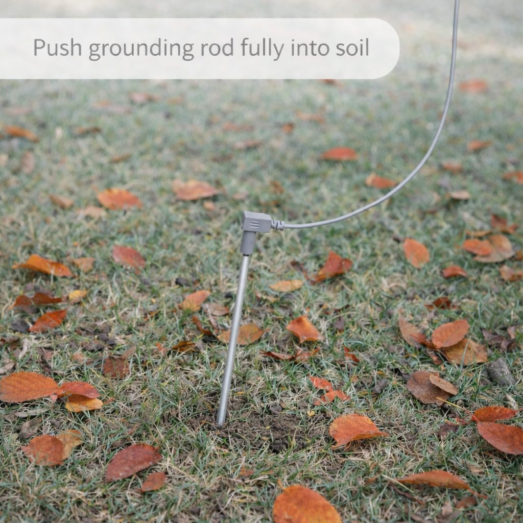 GroundLuxe grounding rod with 40 ft cord for grounding and electrical grounding applications, shown with attached cord.