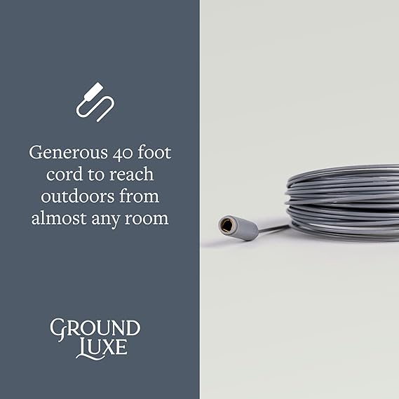 GroundLuxe grounding rod with 40 ft cord for grounding and electrical safety, shown with metal rod and attached cord.