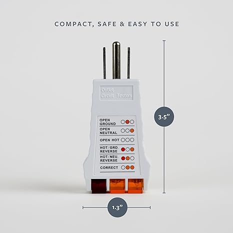 GroundLuxe outlet tester for grounding products, showing device connected to electrical outlet for safety check.