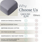 Dark gray GroundLuxe fitted grounding sheet made of organic cotton, king size, with elastic edges for a secure fit.