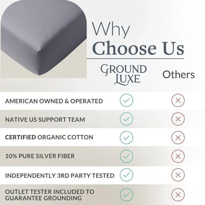 Dark gray GroundLuxe fitted grounding sheet made of organic cotton, king size, with elastic edges for a secure fit.