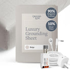 GroundLuxe organic cotton fitted grounding sheet in dark gray, king size, 80x76 inches, with elastic edges for a snug fit.