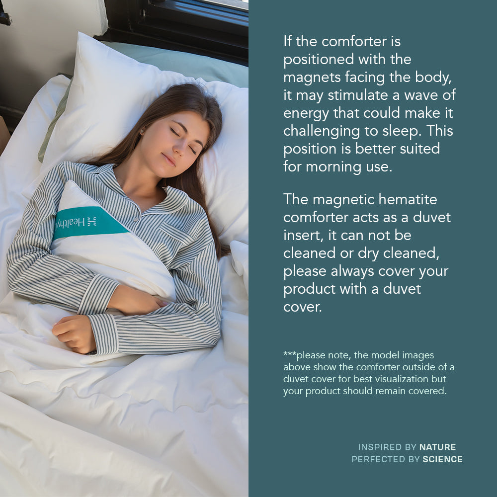 Twin-sized bedding comforter with tourmaline, magnetic hematite, and silk, designed for energy and relaxation by HealthyLine.