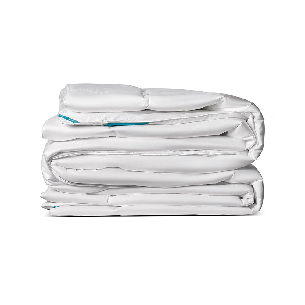 Twin-sized silk bedding comforter with tourmaline, magnetic hematite, and energy therapy features from HealthyLine.
