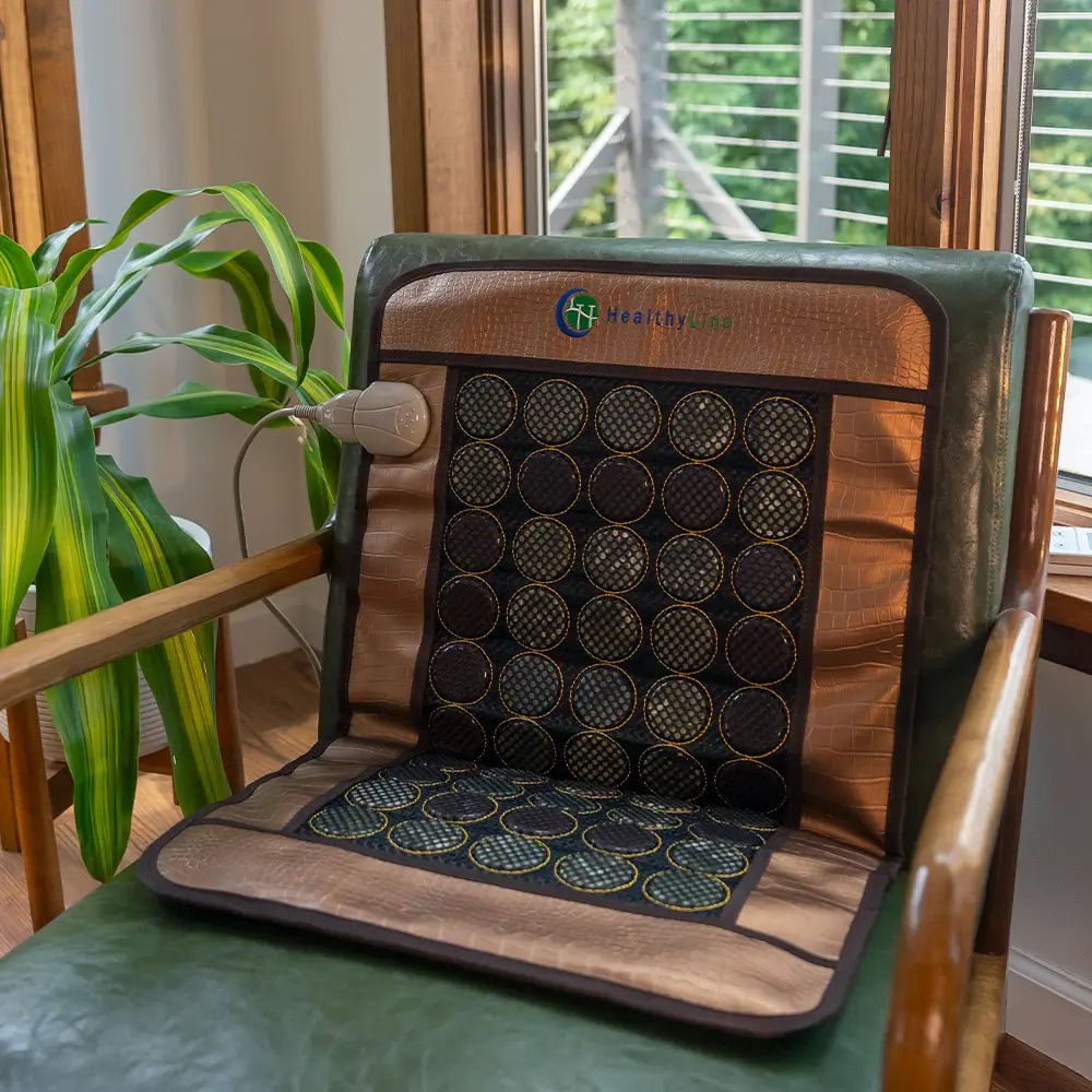 HealthyLine MESH Series Far Infrared Heating Pad, 72 x 24 inches, black mesh design with controls for targeted warmth.